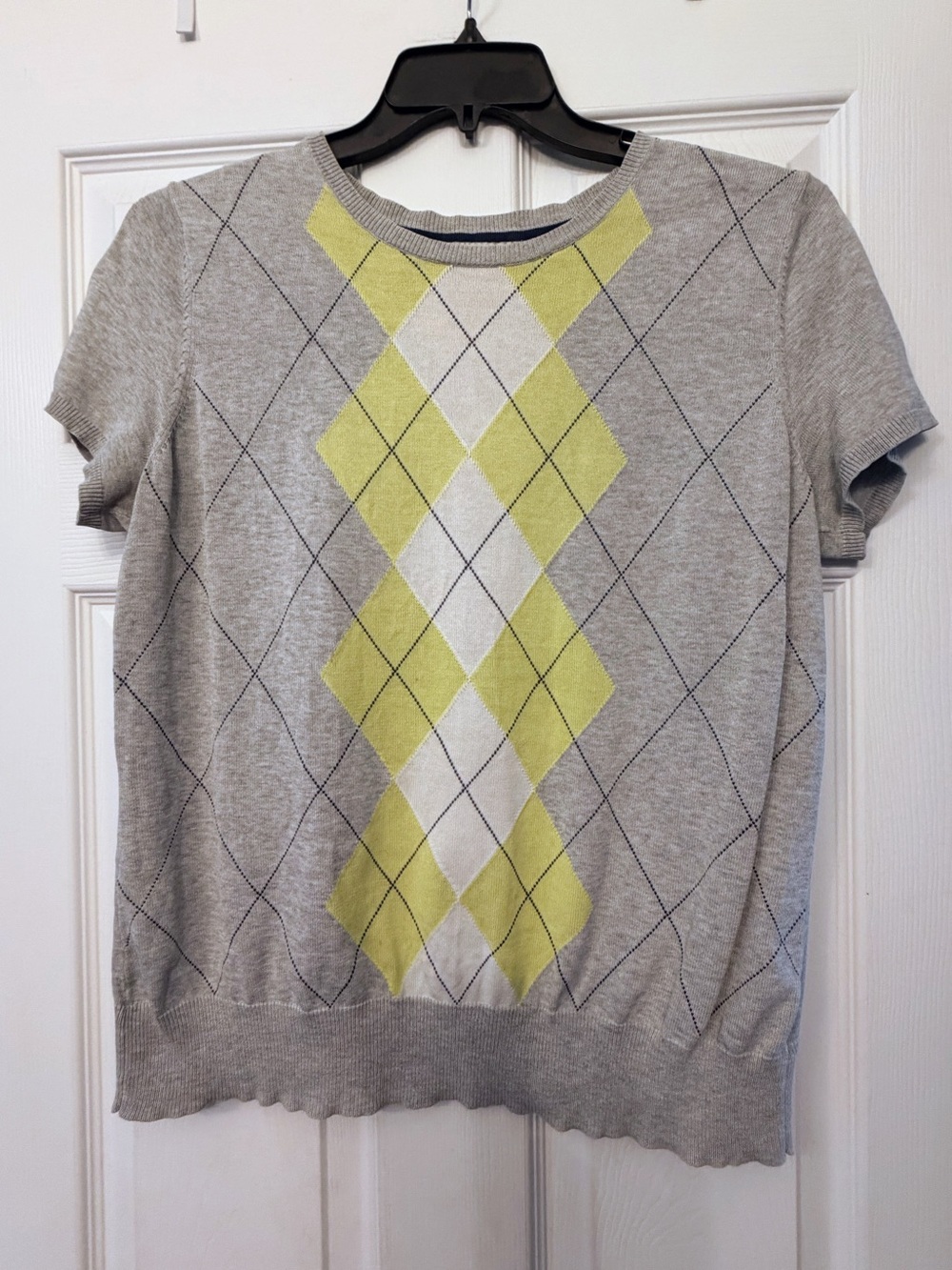 Medina Grey Argyle Short-Sleeve Sweater